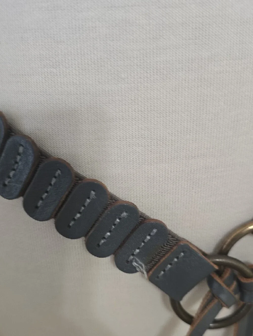 Woven Loop Tie Leather‎ Waist Belt - Gray